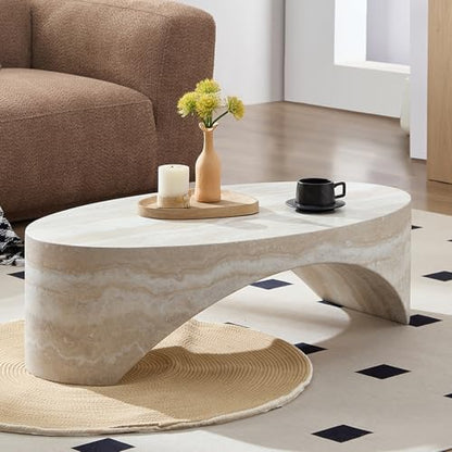 Beige Faux Marble Arch Coffee Table, Fiberglass Modern Accent Table for Living Room, Ready-to-Use Stylish Center Furniture with Durable Build,No Assembly Required(43.31'' Mars Pattern) - color: 43.31'' Mars Pattern