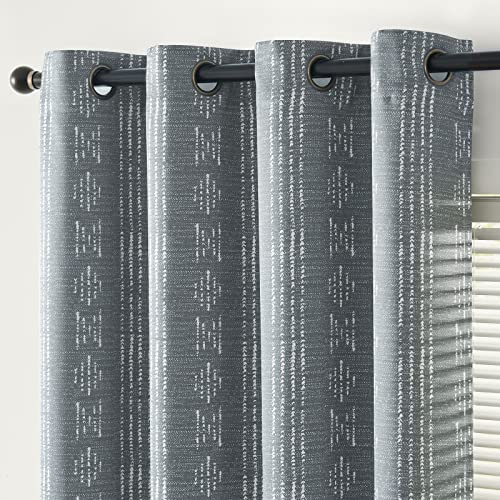jinchan Boho Blackout Curtains 63 Inch Length for Bedroom Living Room | White on Grey Geometric Grommet Curtains Room Darkening Thermal Insulated Window Treatments 2 Panels - color: Boho | White on Grey, size: 52"W x 63"L (Pack of 2)