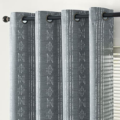 jinchan Boho Blackout Curtains 63 Inch Length for Bedroom Living Room | White on Grey Geometric Grommet Curtains Room Darkening Thermal Insulated Window Treatments 2 Panels - color: Boho | White on Grey, size: 52"W x 63"L (Pack of 2)
