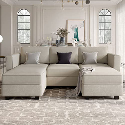 Belffin Modular Sectional Sofa with Double Chaise Velvet U Shaped Sofa Reversible Sectional Couch with Storage Grey - color: Grey, size: U Shape Sofa