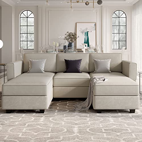 Belffin Modular Sectional Sofa with Double Chaise Velvet U Shaped Sofa Reversible Sectional Couch with Storage Grey - color: Grey, size: U Shape Sofa