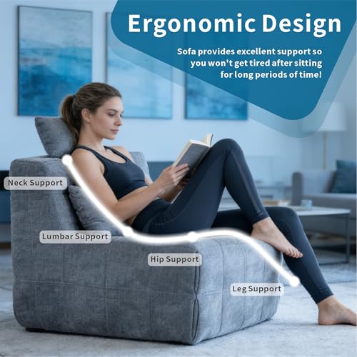 Small Couches for Living Room,Boneless Small Sectional Foam Couch with Cushion,Comfy Floor Modular Lounge Sofa for Modern Living Room,Bedroom,Small Space,Grey,Single - size: Single
