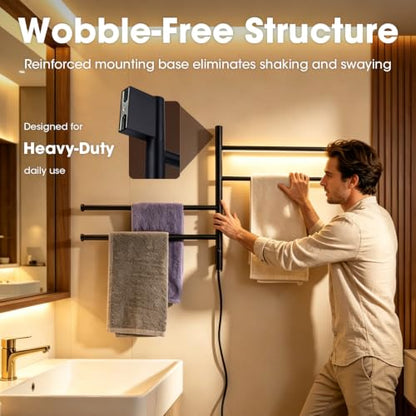 TRUSTMI 4-Swing Electric Towel Warmer with Timer, Matte Black | Rust-proof 304 SS warmer with carbon fiber heat, LED touch 24H timer, and 4 swing arms. Keeps bathroom towels dry - color: Matte Black