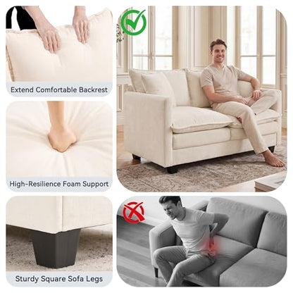 3 Seater Couch & Loveseat Sofa 2 Piece Set, Small 50" Love Seat & 69" Cloud 3 Seat Couch Sofa Set Washable Chenille Pillow Living Room Set for Apartment Office 50-Beige-3+2 - color: Beige, size: 50"+69"