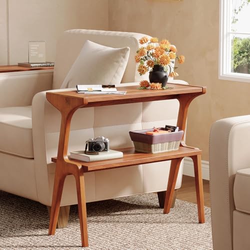 Solid Wood End Table | 2-Tier Side Table with Storage Shelf, Bedside Table for Sofa, Living Room, Bedroom, Small Space, Easy Assembly, Cherry - color: Cherry