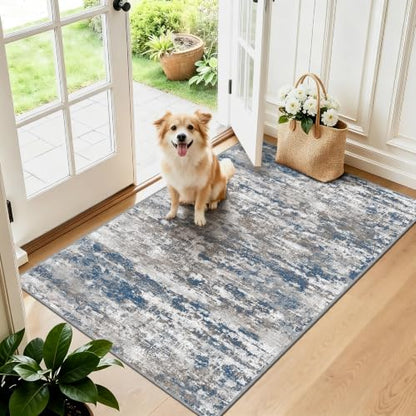Small Area Rug 3x4ft, Textured Non Slip Entryway Rug, Multi | Machine Washable 3x5 Rug with Silicone Backing; Stain-Resistant Surface for Entryways, Kitchens and High-Traffic Areas - color: Abstract-multi, size: 3' x 4' (Rectangular)