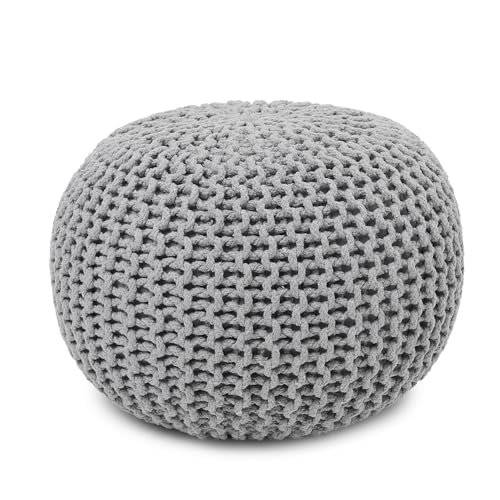 · REDEARTH · Round Pouf Ottoman - Hand Knitted Boho Poof Footrest - Gray | 100% Cotton, 19.5"x19.5"x14"; Doubles as Footstool, Foot Rest; Great for Living Room, Bedroom, Nursery, Patio, Dorm, Lounge - color: Grey, size: 19.5"D x 19.5"W x 14"H