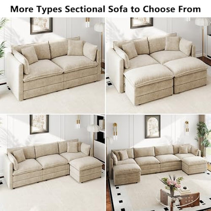 Aoowow Modular Sectional Sofa,112.2 Inch Modern Deep 3-Seater Sofas Comfy Chenille Cloud Sofas and Couches with Pillows for Living Room Apartment（Camel） - color: Camel, size: 3 Seat