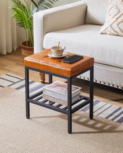 IBUYKE Rectangular Makeup Stool, PU Seat Vanity Chair, Light Brown WBD017J | Adjustable Feet Storage Space Footrest Multi-Use Small Side Table Ottoman Bedroom - color: Light Brown, size: Rectangular