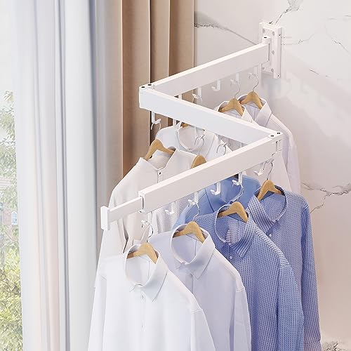 ZdwCyl Clothes Drying Rack,Laundry Space Saver Wall Mounted,Retractable,Collapsible(Tri-Fold), White Color Rack Clothing - color: White-basic