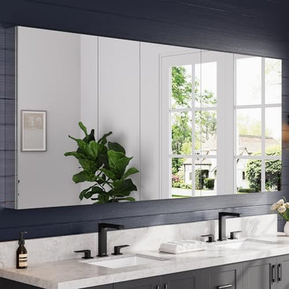 84"x36" Medicine Cabinet with Mirror & Soft Close Hinges, Surface Mount or Recessed Medicine Cabinet with Adjustable Shelves, Bathroom Wall Medicine Cabinet with Storage, Aluminum Alloy Frame, Combo - size: 84" x 36"