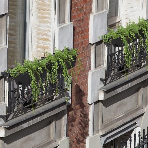 ETELI Railing Planter Hanging Planter Box with Brackets Set 6, Black | Adjustable with Drainage Holes for Deck Garden Window Fence - color: All Black