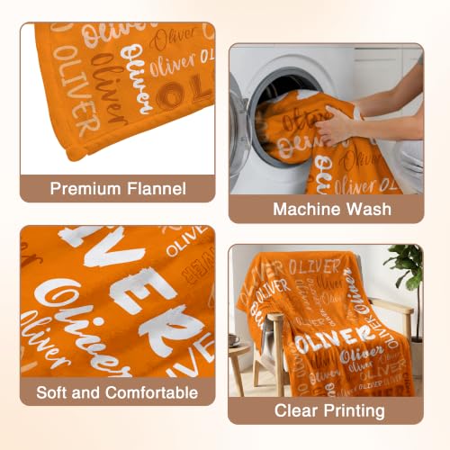 Personalized Blanket with Name, Custom Name Blanket Gifts for Kids Adults Boys Girls Teen, Soft Customized Fleece Flannel Throw for Bedroom Living Room, Birthday Christmas - color: Orange