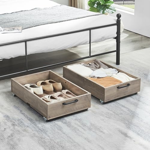 2-Pack Under Bed Storage Drawers with Wheels, Brownish-Gray | 58L total capacity, 80 lb per Drawer, Fits 6 in Bed Clearance, Rolling Drawers for Shoes, Clothes, Linens, Toys - color: Brownish-Gray