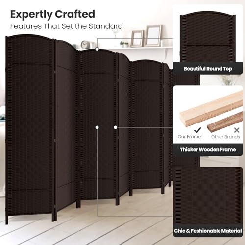 8 Panel Folding Room Divider,Woven Privacy Screen,Chocolate | Solid wood frame, handcrafted diamond pattern, 6FT tall, extends to 126 inches wide, no assembly required - color: Chocolate, size: 8-Panel