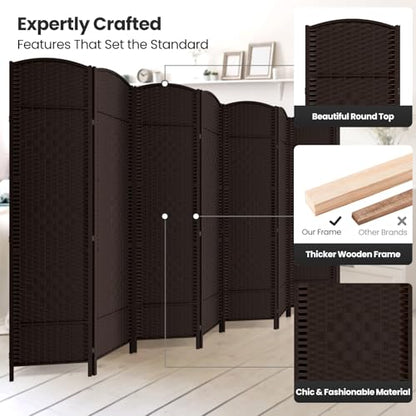 8 Panel Folding Room Divider,Woven Privacy Screen,Chocolate | Solid wood frame, handcrafted diamond pattern, 6FT tall, extends to 126 inches wide, no assembly required - color: Chocolate, size: 8-Panel