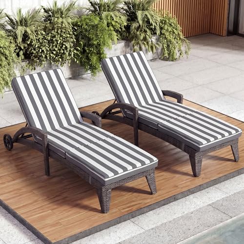 Patio Chaise Lounger Set of 2, Outdoor Lounger Patio Chairs, Heavy Duty Lounge Chairs Outdoor, Chaise Lounges for Resort, Backyard, Deck, Poolside, Garden, Grey Stripe - color: Grey Stripe, size: 2 pack