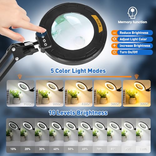 Ultra Long 3-Section Swing Arm 12X 30X Magnifying Glass with Light | 4-Way Large Metal Clamp, 5 Color Modes LEDs, 35.2Inch Lighted Magnifier Lamp for Workbench Crafting Hobby Soldering Reading