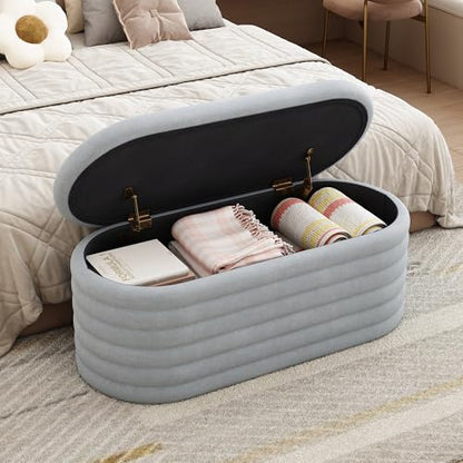 Storage Ottoman Bench 40 inch Upholstered Chenille Fabric Storage Bench for Bedroom End of Bed Stool Aesthetic Large Storag Ottoman for Living Room Entryway,Light Grey | Chenille Fabric Storage Ottoman, End of Bed Stool,Large Bench Hidden Storage,No Assem
