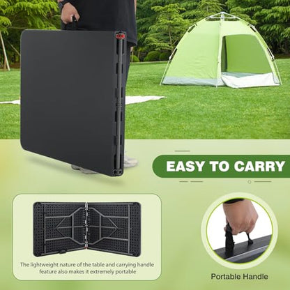 6FT Folding Table, Heavy Duty Plastic Table Portable Fold-in-Half Utility Table Indoor Outdoor Picnic Table w/Handle & Lock for Camping BBQ Party Wedding Market Events, Black - size: 6FT-Black