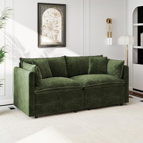 Aoowow Modular Sectional Sofa Modern Convertible Loveseat Couch,77.16 Inch Deep 2-Seater Sofas Comfy Chenille Cloud Sofas and Couches with Pillows for Living Room Apartment（Green） - color: Green-new, size: 2 Seat