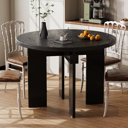 Rophefx 44.9" Round Dining Table for 4-6, Farmhouse Kitchen Table, Black | Modern wood table seats 4 to 6, with adjustable foot pads for stability in dining rooms, kitchens, or breakfast areas - color: Black