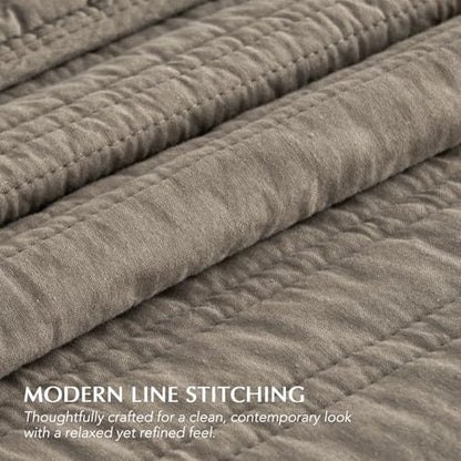 EVERGRACEHOME 100% Cotton Modern Lines Quilt Set Queen Size, Stone Taupe | Pre-Washed Soft Cotton, Striped Coverlet Bedspread, 3 Piece Lightweight Bedding Set for All Season, with 2 Pillow Shams - color: Stone Taupe, size: Full/Queen (92" X 92")