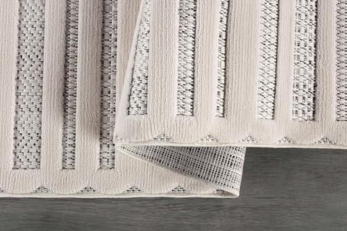 Modern Rug 5x7 Luxury Striped Line Micro Loop Area Rugs Soft High-Low Pile Stain Resistant Easy to Clean Non-Shedding Durable Living Room Bedroom Indoor Carpet (White) - color: Linear / White, size: 5' x 7' (Rectangular)