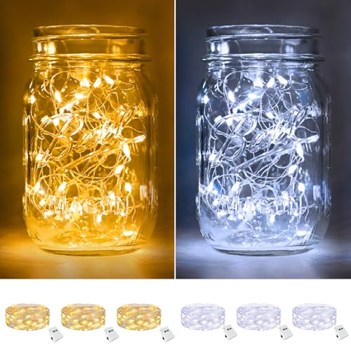 btfarm 6 Pack Fairy Lights Battery Operated Twinkle Lights with 3 Modes | 7Ft 7Ft 20 Led String Light, Waterproof Bulk Small Mini Silver Wire for Christmas Mason Jars Wedding Table Centerpiece - color: 2 Colors, size: 6 Pack