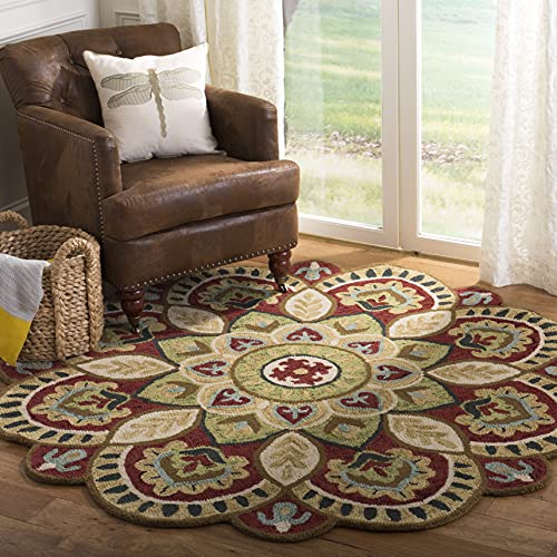 SAFAVIEH Novelty Collection 7' Round Red/Taupe NOV604Q Handmade Floral Premium Wool Entryway Foyer Living Room Bedroom Kitchen Area Rug - color: Red/Taupe, size: 7' (Round)