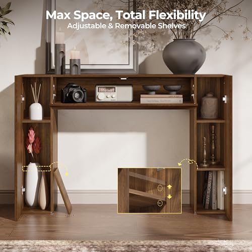 43" Fluted Modern Console Table with Storage, Narrow Entryway Table, Walnut | Skinny Console Tables for Entryway, Small Entryway Table, Farmhouse Sofa Table Behind Couch for Living Room,Hallway,Entrance - color: Walnut