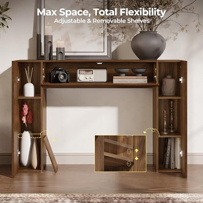 43" Fluted Modern Console Table with Storage, Narrow Entryway Table, Walnut | Skinny Console Tables for Entryway, Small Entryway Table, Farmhouse Sofa Table Behind Couch for Living Room,Hallway,Entrance - color: Walnut