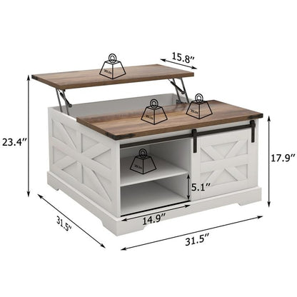 TaoHFE Lift Top Coffee Table with Storage,Rustic White Farmhouse Coffee Table, Square Storage Compartment and Adjustable Shelves Coffee Tables for Living Room (Oak White) - color: Oak White