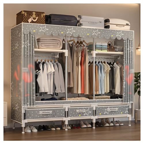 Closet Wardrobe Portable Clothes Closet with Drawer Boxes Shelves Clothing Storage with Hanging Rack Storage Organizer for Cloakroom Bedroom Entrances(Gray,165x45x165CM) - color: Grey, size: 165x45x165CM