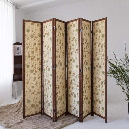 6 Panel Bamboo Room Divider, Double-Sided Folding Privacy Screen | Double-Sided Floral Pattern, 5.6 ft Bamboo Print Folding Divider Panel, Divider for Room Separation, Decorative Panel Screen - size: 6 Panel