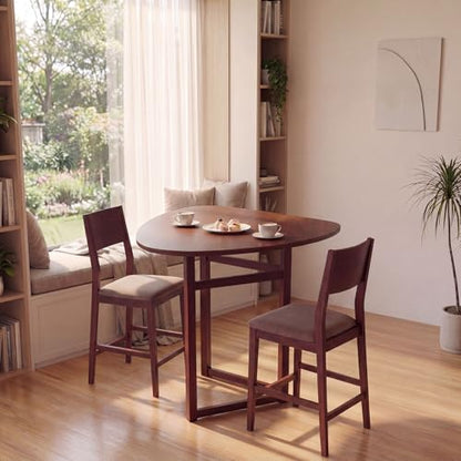 GOFLAME Folding Dining Table for 2 People, 31.5” Triangle Kitchen Table with Rubber Wood Legs, Space Saving Dinner Table for Dining Room, Apartment, Breakfast Nook, Small Space, Walnut - color: Walnut