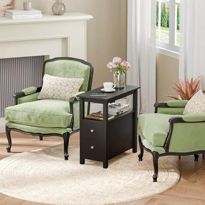 ZENY Narrow End Table Side Table with Drawer and Open Shelf Sofa Table for Living Room Bedroom, Bedside, Couch - color: Black