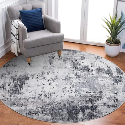ROYHOME Modern Abstract 4x4 Round Area Rug Non Slip, Grey | Non Shedding Rug Low Pile Stain Resistant for Bedroom Living Room office Dining Room - color: Grey, size: 4' (Round)