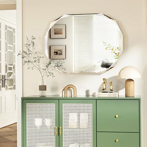 20x28 Inch Bathroom Mirrors for Over Sink, Round Frameless Mirrors for Wall | Beveled Bathroom Mirror, Bathroom Vanity Circle Mirror for Bedroom Living Room Entryway Home Decor - color: Round, size: 28"L x 20"W