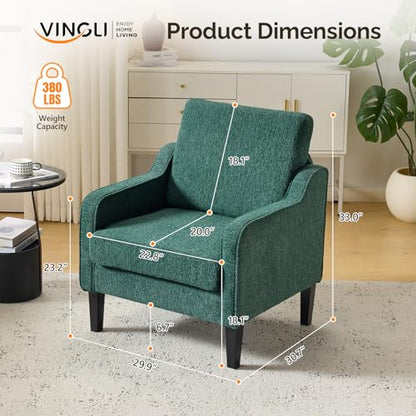 VINGLI Upholstered Chenille Accent Chair for Living Room, Bedroom, Mid-Century Modern Arm Chair Comfy Reading Chair with Scooped Arms (1, Dark Green) - color: Dark Green