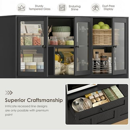 72” Tall Kitchen Pantry Storage Cabinet, Modern White Kitchen Hutch with Large Storage Drawer, Countertop, Adjustable Shelves, Food Pantry Cabinets for Dining Room, Living Room (Black) | Kitchen Hutch with Large Storage Drawer, Countertop, Adjustable Shel