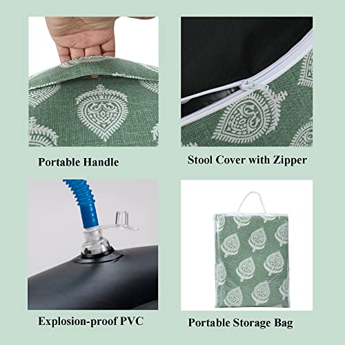FUNHOME Inflatable Stool Ottoman Footrest with Handle D20 xH9-Light Green | Indoor Outdoor Footrest Seat, Water-Repellent, Footstool Pouf for Home Patio Garden and Camping Use - color: Light Green