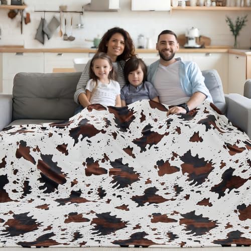 Bnuitland Cow Printed Fleece Flannel Throw Blanket, 300 GSM Double Sided Fuzzy Fluffy Blanket for Bed Sofa Couch Travel, Super Soft Lightweight for Adults and Kids, 90×108 inch - color: Cow Brown and Black (Only Blanket), size: California King
