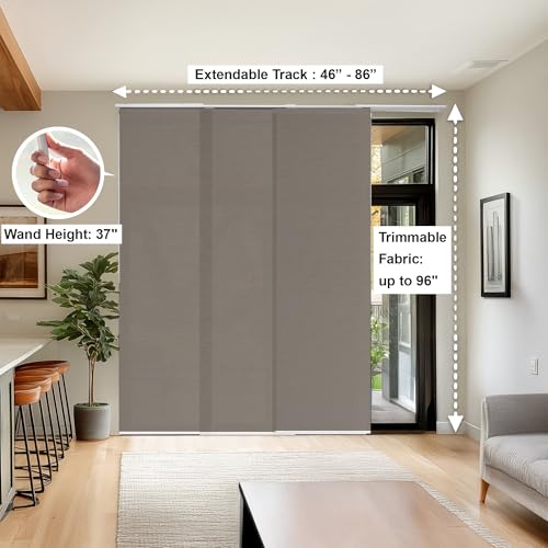 CHICOLOGY Panel Track Blinds, Texture Grey, 86"x96", Cordless, Patio Door | 4 Fabric Panels, Fits 46–86″ Wide, Wall/Ceiling Mount, Room Divider Ready, Height Trimmable, Child & Pet Safe - color: Dried Sage