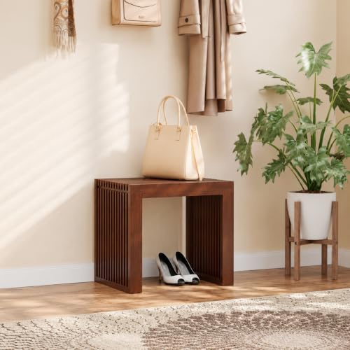 APRTAT Bamboo Dining Bench 17-Inch Indoor Wood Shoe Rack Bench for Entryway | Easy Assemble, Sturdy & Durable,Slatted Design,Versatile Everyday Seating,Living Room Hallway Bedroom Bathroom - color: Red Brown, size: Small
