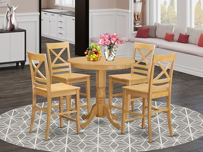 East West Furniture JAQU5-OAK-W 5 Piece Counter Height Dining Table Set Includes a Round Wooden Table with Pedestal and 4 Kitchen Dining Chairs, 36x36 Inch, Oak - color: Jaqu5-oak-w