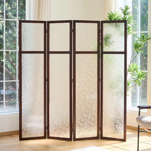 Acrylic Room Divider, 4-Panel Freestanding Partition Screen, Frosted Translucent Privacy Panel - Lightweight Modern Divider for Home Office Studio (Walnut, 4 Panels) - color: Walnut