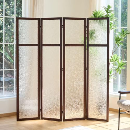 4 Panel Acrylic Room Divider Privacy Screen - Freestanding Frosted Translucent Partition, Lightweight Modern for Home Office Studio (Walnut, 4 Panels) - color: Walnut