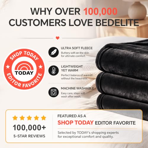 BEDELITE Fleece Blanket Soft Plush Throw for Couch Black 50"x70" | Ultra Soft Fleece, Plush Microfiber, Lightweight Warmth, All Season Comfort, Fade Resistant, Machine Washable, Couch Sofa Bed - color: Black, size: Throw XL(50"x70")