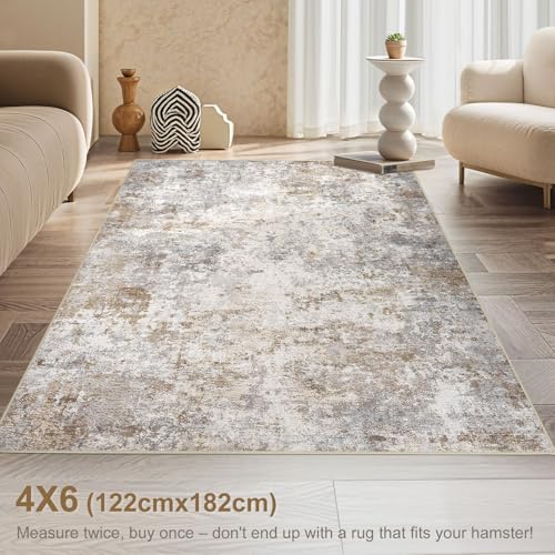 UERMEI 4x6 Area Rug Living Room Rugs Washable Neutral Brown Grey Carpet | Modern Abstract Non-Slip Soft Low Pile Floor Rugs for Bedroom Dining Room Home Office Indoor Decor - color: Brown Grey, size: 4' x 6' (Rectangular)